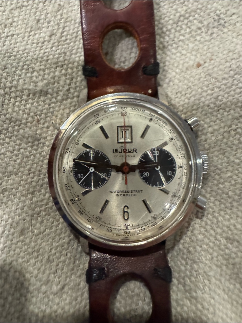 LeJour Vintage Chronograph Watch - Silver Dial with Black Subdials
